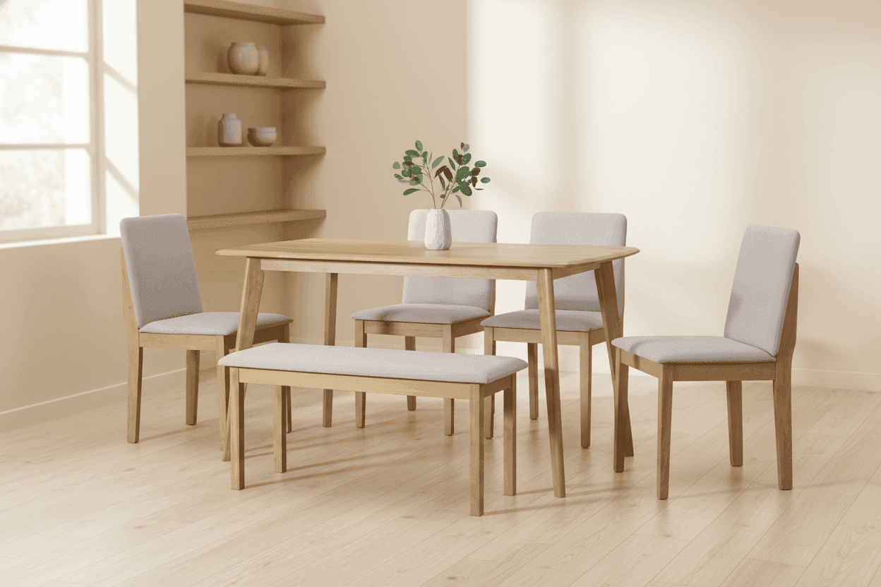 Taza 1+4+Bench Wooden Dining Set